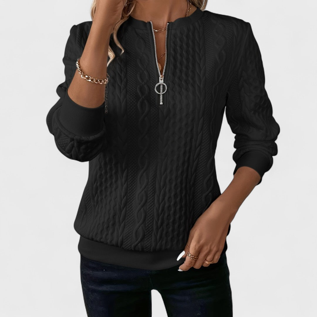 Minda - Maglione da donna con zip e lavorazione a trecce