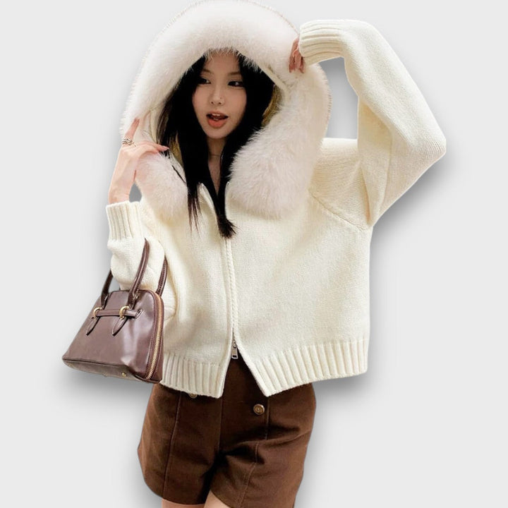 Alisanne – Giacca a maglia con zip e colletto in faux fur